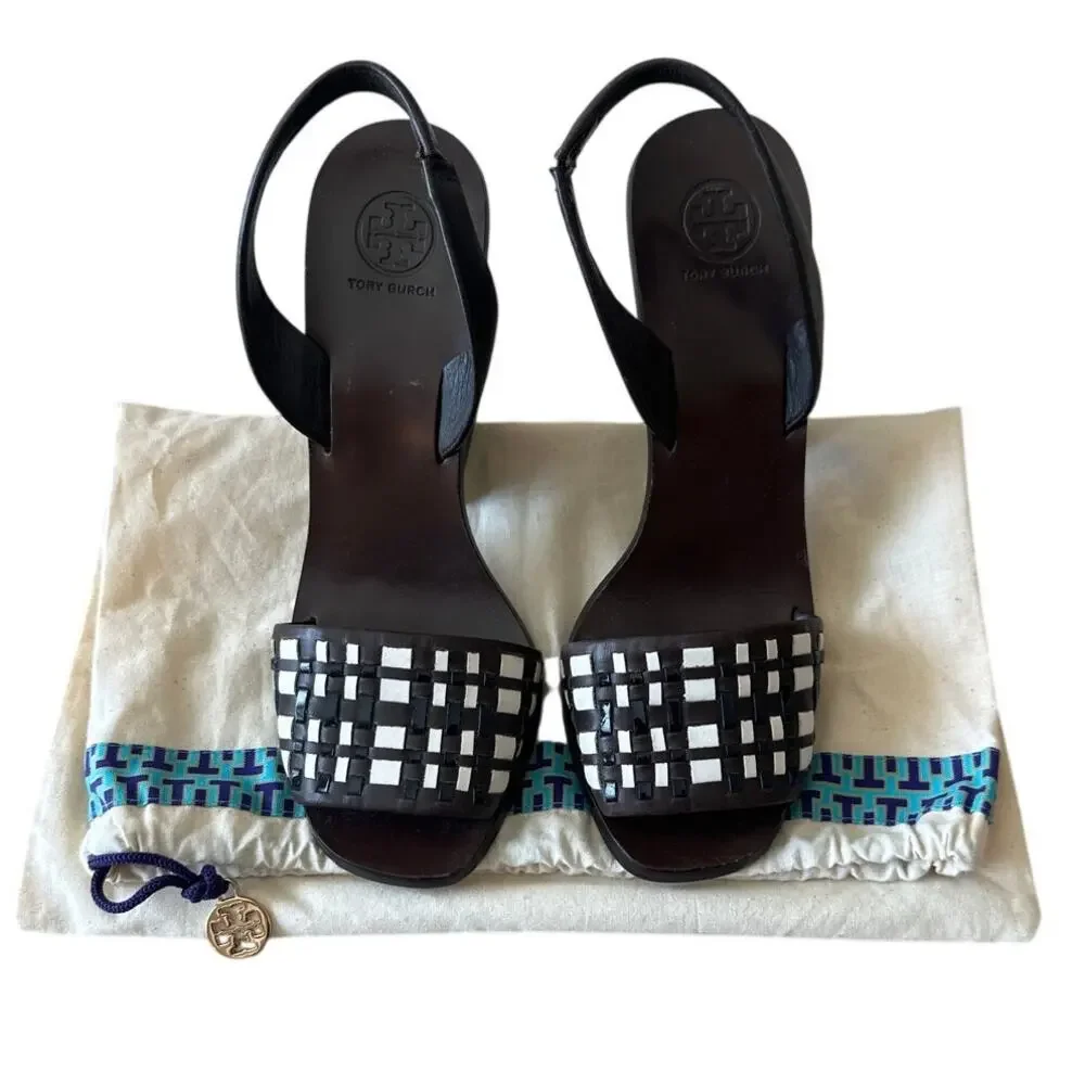 Tory Burch Emori Slingback Sandals‎ Wood Lucite Heel 8.5